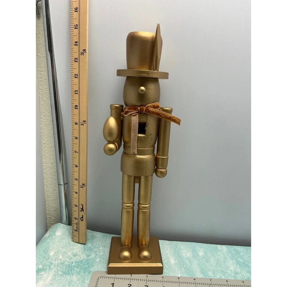 Gold Metallic Wooden Nutcracker 15 Inch Christmas Holiday Decor Soldier Figure